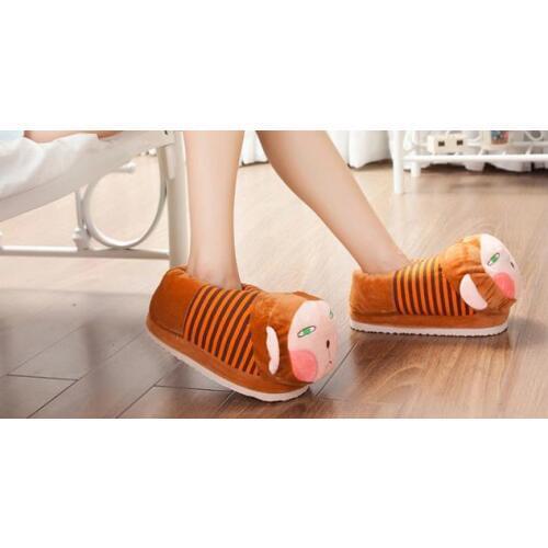 Soft Plush Home Slippers Coral Fleece Indoor Floor Antislip Carton Animal Cosplay Shoes With Stripes