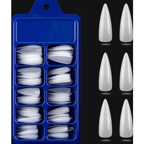 100pcs Long Stiletto Nail Art Tips White/Clear/Natural Sharp End False Fake Nails Tips Manicure Artificial Nails Salon