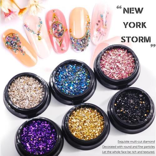 New York Storm 6 Style Crushed Stone Irregular Small Nail Beads 3D Nail Art Diy Design Manicure Decoration In Box Accessories