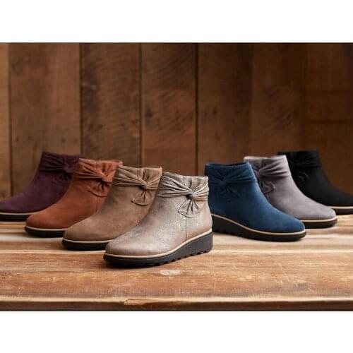 2021 New Women Boots Autumn Solid Suede Wedges Platform ankle Boots Fashion Bow-knot Chelsea Boots Platform Zipper Walking Shoes