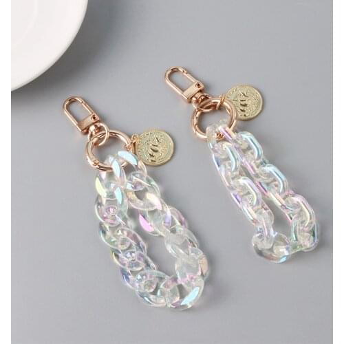 New Alloy Keychain Gold Color Sweet Acrylic Dreamy Colorful Key Pendant Ring For Women Couple Bag Airpods Key Chains Gifts
