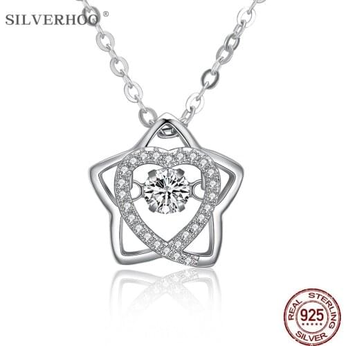 SILVERHOO Necklace For Women S925 Sterling Silver Star Contain Heart Inlay Zircon Trendy Pendent Necklace Fine Festival Gifts