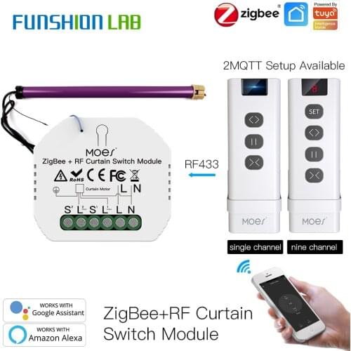 Tuya Smart Life Zigbee RF433 Blind Curtain Switch with Remote for Electric Roller Shutter Sunscreen Google Home Alexa Smart Home