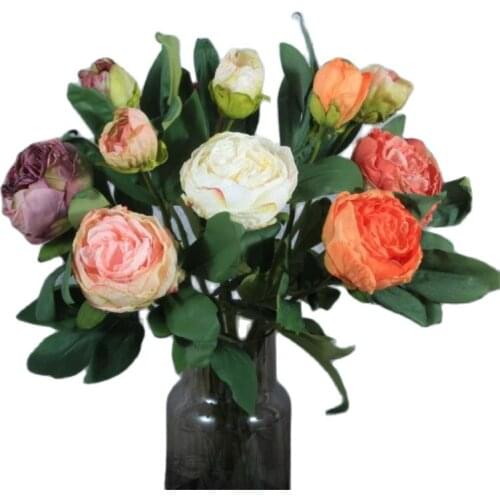 7Pcs Fake Short Stem Peony (2 Heads/Piece) 18" Length Simulation Retro Oil Painting Peonia for Wedding Centerpiece 6 Colors
