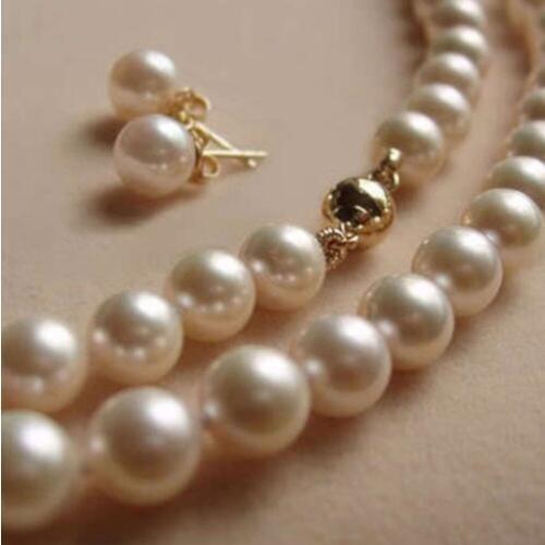 Attractive 8mm White Akoya Shell Pearl Necklace+Earringes Set long 18"- 24" -36" -45"