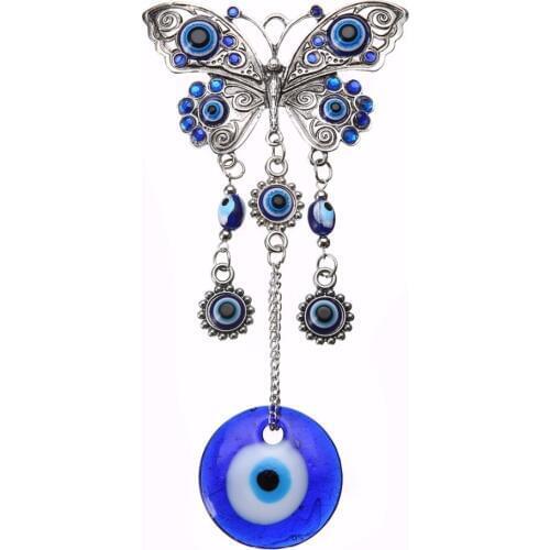 Shellhard 20cm Lucky Turkish Blue Glass Evil Eye Amulet Trendy Butterfly Charms Pendants Decoration For Car Office Home
