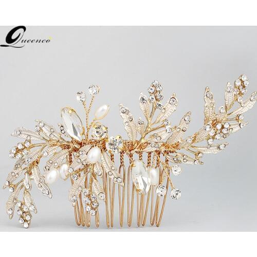 Plated Bridal Hair Combs Leaf Hairpins Wedding Hair Accessories Handmade Jewelry Crystal Headpiece Jewelry Gifts for Women