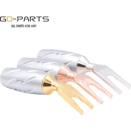 Viborg Pure Copper Speaker Y Spade Connector AMP Banana Plug Fork Speaker Plug Hifi Audio DIY Screw Lock Gold Rhodium Plated