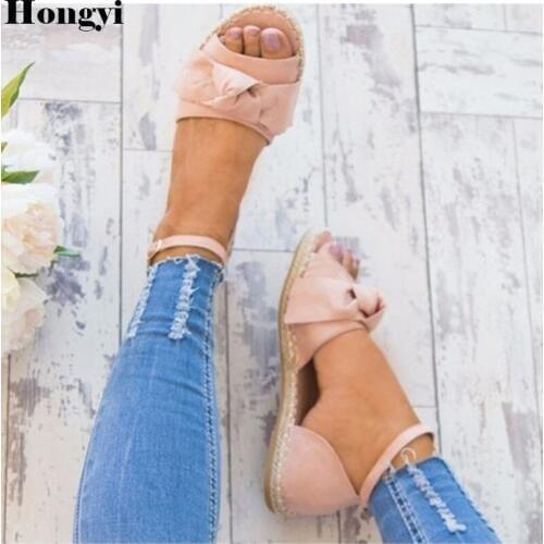 Summer women Espadrilles ballet flats shoes Leather Ankle Wrap Buckle soft comfortable ladies casual shoes Pink Black Grey Shoe