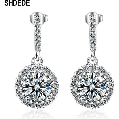 SHDEDE 925 Sterling Silver Drop Earrings Women Wedding Party Fashion Jewelry Embellished With Crystals From Swarovski -X427
