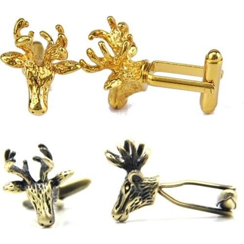 10pairs/lot Deer Head Cufflinks Bronze/Gold Deer Head Cuff Links Christmas Gift Present Animal Deer Cufflinks Men Jewelry