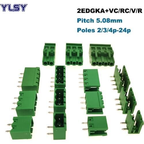 20Pcs Pitch 5.08mm Pluggable PCB Screw Terminal Block Connector 2/3/4/5/6/7/8/9/10P Male Female 2EDGKA/VC/RC/V/R Plug-in Bornier