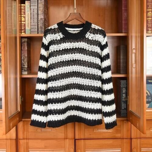 2021 Spring Autumn Women High quality 50% Wool sweaters Korean style loose stripe Mohair pullovers sweater C712