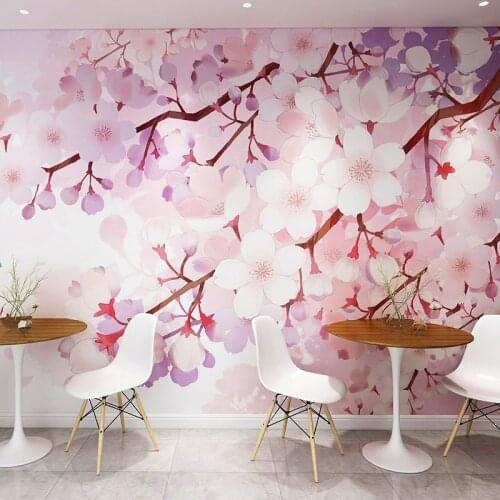 Beibehang Japanese-style cherry blossom wallpaper beautiful store decoration background 3D wall paper Girls room pink romantic