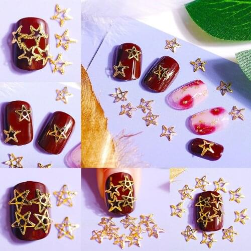 500Pcs Hollow Metal Nail Art Slices Gold Five-Pointed Star Rivets Charms 3D Nail Studs Decals For Nail Art Studs Decoration