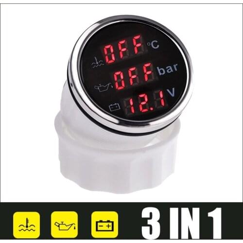 52mm Auto 3 in 1 Gauge Water Temp Meter Voltage Oil Pressure With Red Backlight For Car Boat Marine Yachts Digital Gauges 12/24V