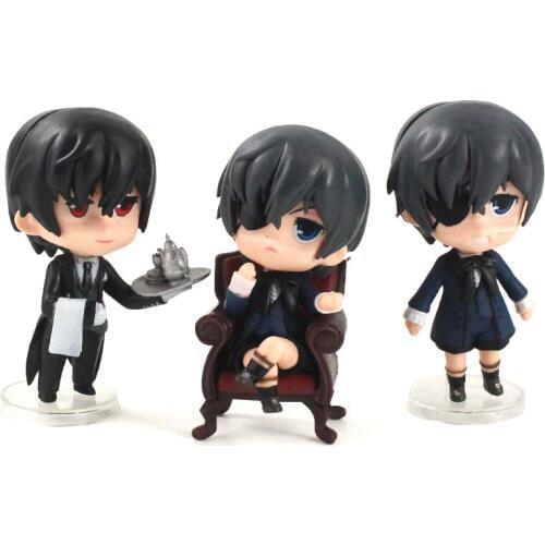 9-10cm 3pcs/lot Anime Black Butler Figurine Ciel Phantomhive Sebastian Michaelis Q Ver. Mini PVC Figure Toys Doll