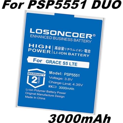 LOSONCOER PSP5551 3000mAh Good Quality Smart Phone Battery For Prestigio Grace S5 LTE PSP5551 PSP 5551 DUO PSP5551DUO Batteries