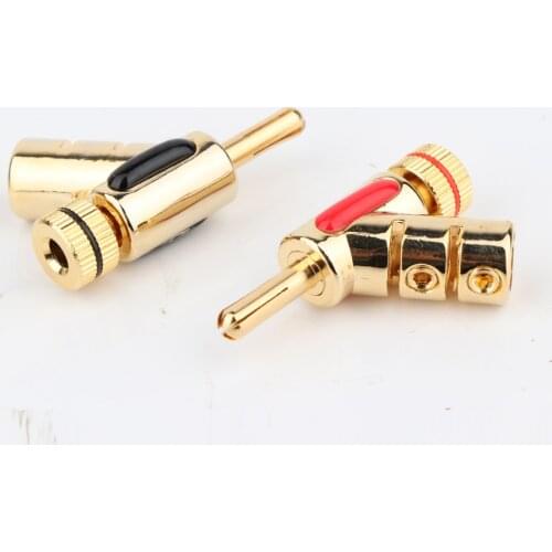 BA1403G High Performance 24K Gold Plated Black&Red Banana Connectors 45Dgree Locking Banana Plug