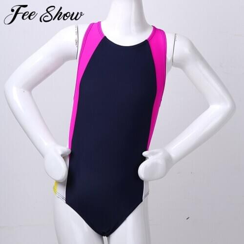 Kids Girls Swimming Costume One-piece Swimsuit Sleeveless Color Block Racerback Cutouts Athletic Swimwear Sport Bathing Suit