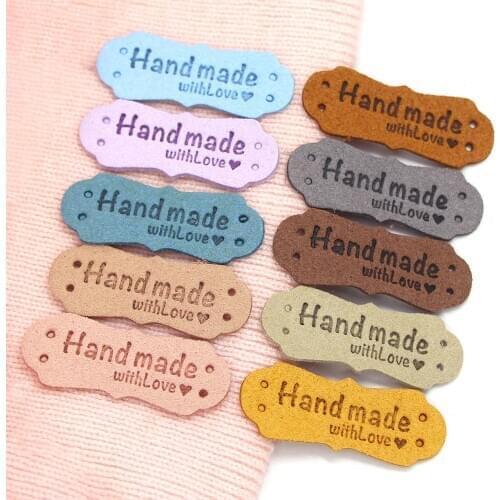 20Pcs PU Leather Labels Tags For Handmade DIY Hats Bags Hand Made With Love Label For Clothes Sewing Tags Garment Accessories