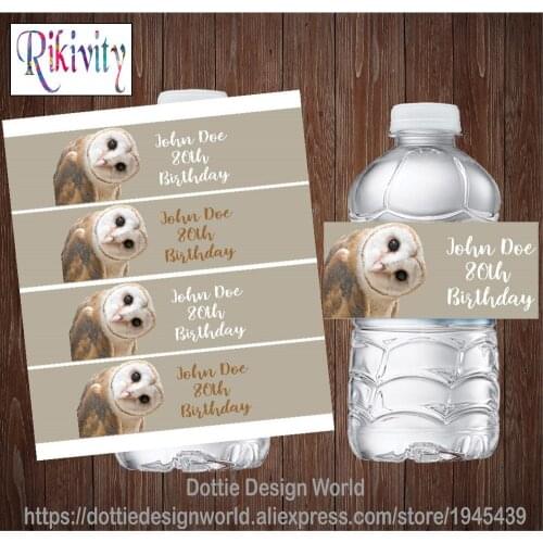 Rikivity Personalized Nature Owl Adult Water Bottle Wine Labels Candy Bar Wrapper Stickers Birthday Retirement Party Decoration
