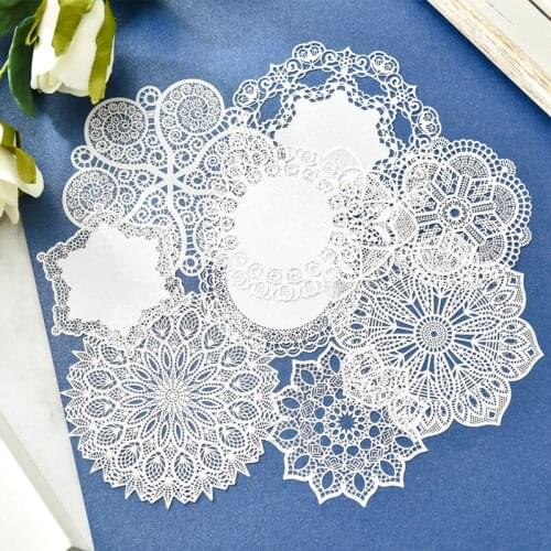 KLJUYP 10pcs White Lace Paper Doilies/Placemats for Wedding Party Decoration Supplies Scrapbooking Paper Crafts 19706