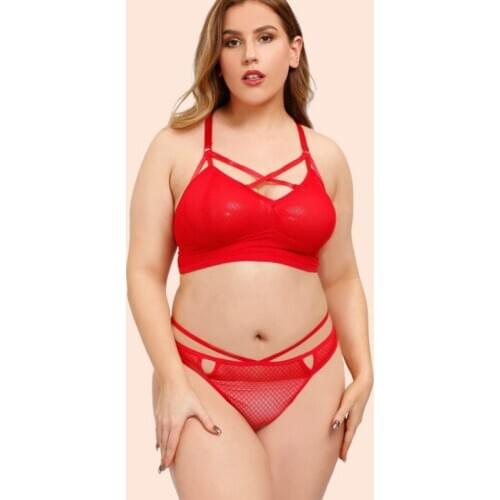 Sexy Lace Bra Set Beautiful Back Large Size Bralette and Thong Panties Red Transparent Lingerie Suit Female 2020 New Underwear