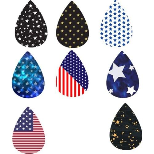 Diy Leather Earrings Usa Flag Stars Pattern Print Double Side 24 PCS / 12 Pairs