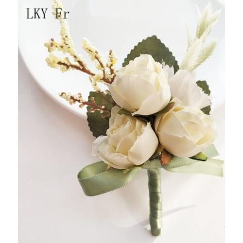 LKY Fr Boutonniere Pins Rose Wedding Corsage Flower Bracelet Bridesmaid Groomsmen Boutonnieres Buttonhole Men Jacket Accessories