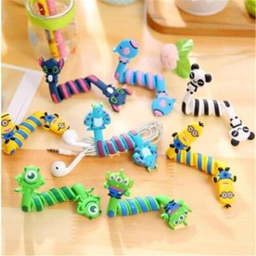 Cute Silicone Bobbin Winder Cartoon Animal Spiral Cable Data Line Protective For Earphone USB Charging Data Line Wire Cord Tie