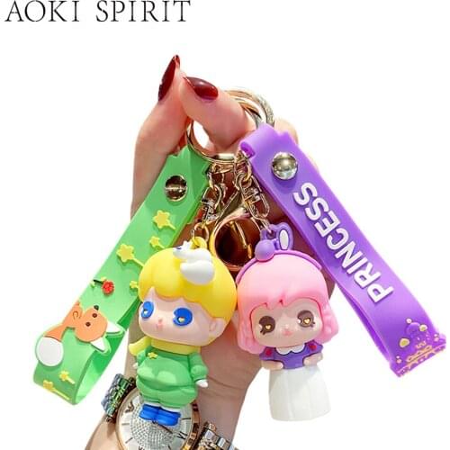 Cute Fairy Tale Character Keychain PVC Creative Prince Princess Mermaid Doll Small Toy Accessories for Children Backpack Pendant