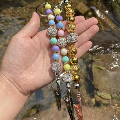 Multifunction Fashion Women Smoking Clips Card Holder Jewelry Pearl Beaded with Keychian Bracelet Grippers
