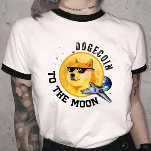 Dogecoin T Shirt Men/women Kawaii Cartoon Graphic Tees To The Moon Classic T-Shirt 2021 New Funny Unisex Tops Tshirt Male
