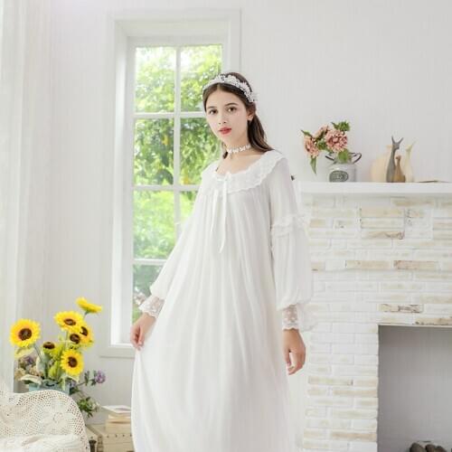 Home service new nightdress women sexy nightwear pure cotton long-sleeve court style cute sweet princess bathrobe пижама