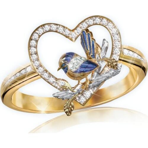 New creative bird sparrow ring Gold Filled Wedding Band Rings Wonderful Forest Elf Style Natural Zircon Rings for Women Jewelry