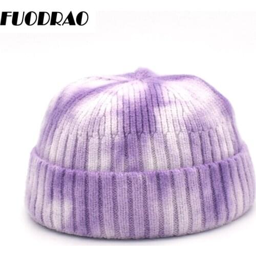 FUODRAO New Autumn Winter Tie Dye Beanie Hat For Women Hip Hop Warm Knitted Skullcap Men Fashion Skullies Beanies Z4