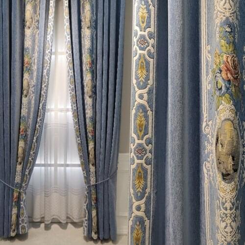 New Modern European Style Thick Chenille Seamless Stiching Curtain for Living Room and Bedroom Blackout Curtains Customized Size