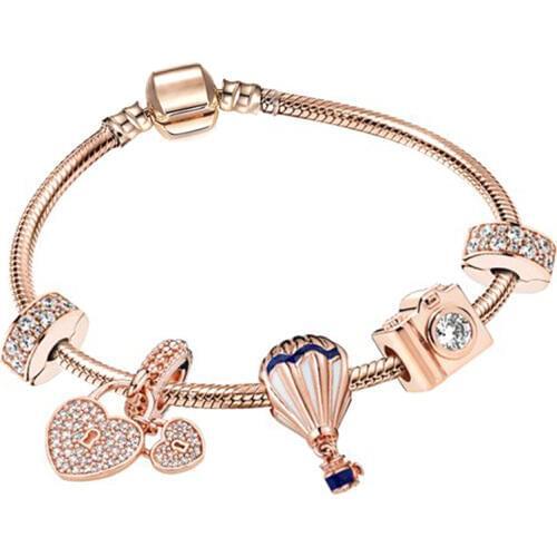 BRACE CODE European Heart-shaped Pendant Charm Bracelet Fit Womens Jewellery Dropshipping Fine Bracelet Rose Gold Snake Chain