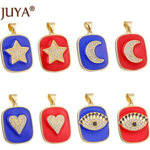 Classic Blue Red Enamel Charms Star Moon Evil Eye Pendants For Women DIY Necklace Accessories Copper Pendant Jewelry Makings