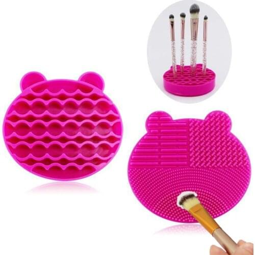 Portable 2 in 1 Silicone Makeup Brush Cleaner Mat Dry Rack Holder Cleaning Cosmetic Brush Dryer Pad Washing Tool Cosmetic Brush