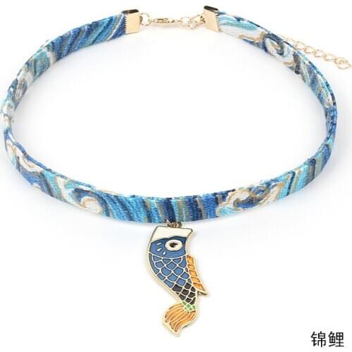 DoreenBeads Romantic Japanese Floral Printed Choker Necklace For Women Girls Accessories Sakura Pink Tassel Fan Necklace,1 PC