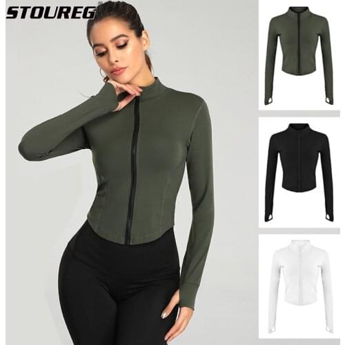 Long Sleeve Running Shirts Women Stand Collar Zipper Slim Sport Running Fitness Shirt Jacket Quick-drying Workout Runing Top
