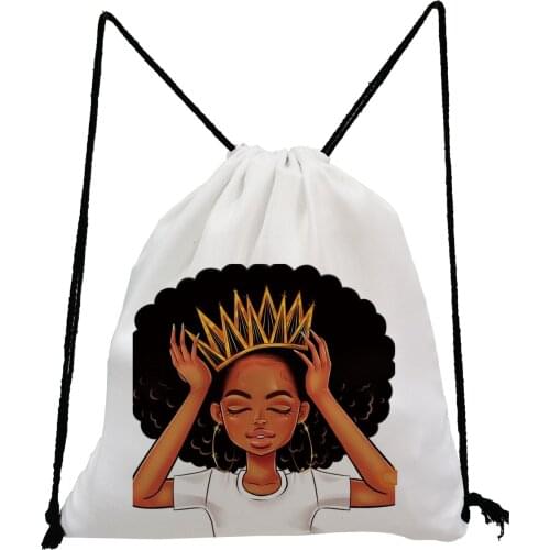 Preppy Style Backpack Bag Unisex Book Bag Afro Girls Queen Drawstring Bag High Capacity Shoe Bag for School Portable Storage Bag