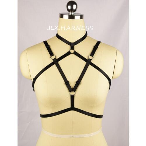 Sexy Body Harness Criss Cross Polyester Cage Bra Open Chest Harness Bra Fetish Wear Pole Dance Bodysuit Goth Lingerie O0339