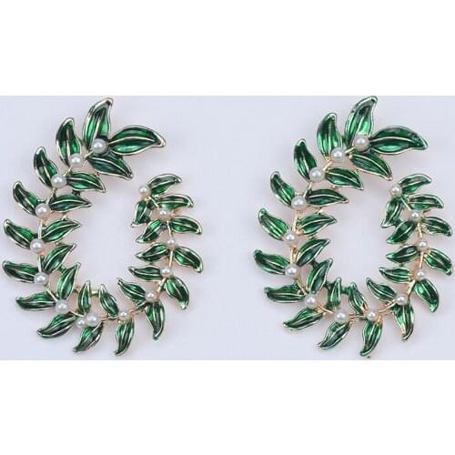 Fashion Green Enamel Leaf Drop Earrings Women Trend Simple Vintage Street Dangle Earrings Jewelry 2020