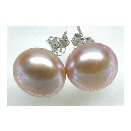 FINE perfect bread AAA+ 10-11mm lavender pink Freshwater pearl earring