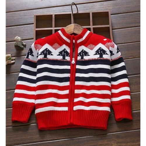 Boys sweater thickened with wool and knitted cardigan Childrens striped sweaters in winter