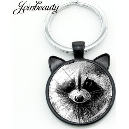 JOINBEAUTY Vintage Charm Raccoon Keychain Wild Animal Raccoon Glass Dome Ear Keychain Ring Holder Men Women Car Jewelry CN140