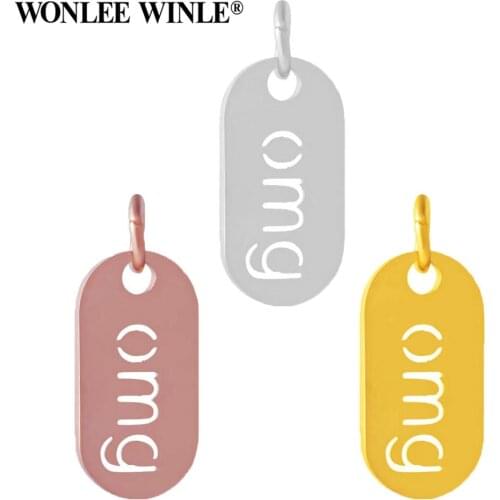 Wonlee Winle Silver Rose Gold Never Fade Stainless Steel OMG Charm Pendants for DIY Bracelet Necklace Jewelry Making